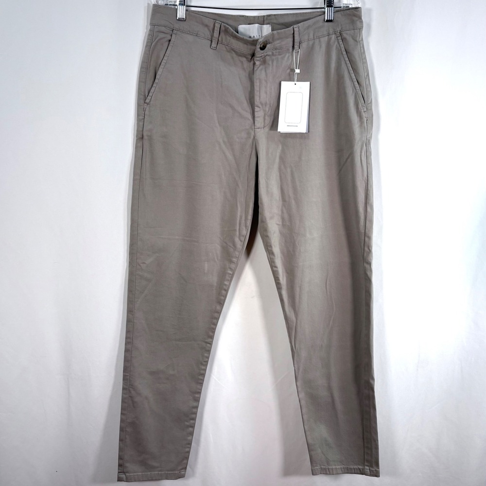 Raith Chino Pants Taupe Gray Cotton Blend Tapered Fit Mens 36L New - Picture 3 of 10